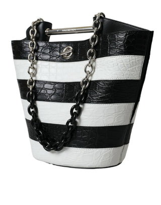 Balenciaga Black White Striped Exotic Skin Leather Maxi Bucket Tote Bag - Ginchy
