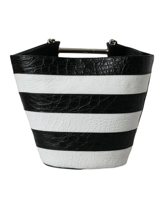 Balenciaga Black White Striped Exotic Skin Leather Maxi Bucket Tote Bag - Ginchy