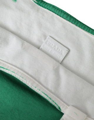 Prada Green Jersey Fabric Logo Shoulder Shopping Tote Shopping Bag - Ginchy