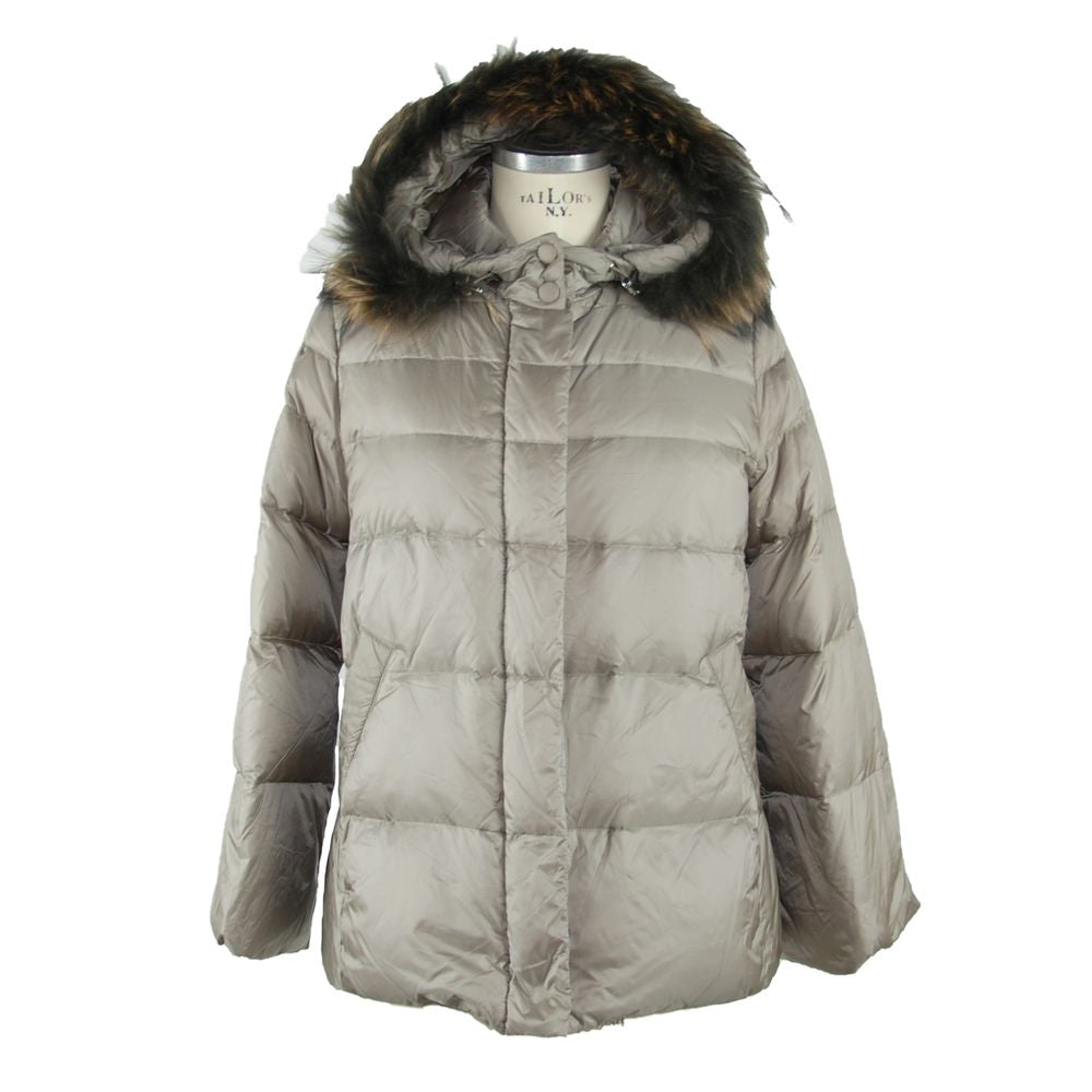 Emilio Romanelli Elegant Gray Polyamide Fur-Trimmed Coat - Ginchy