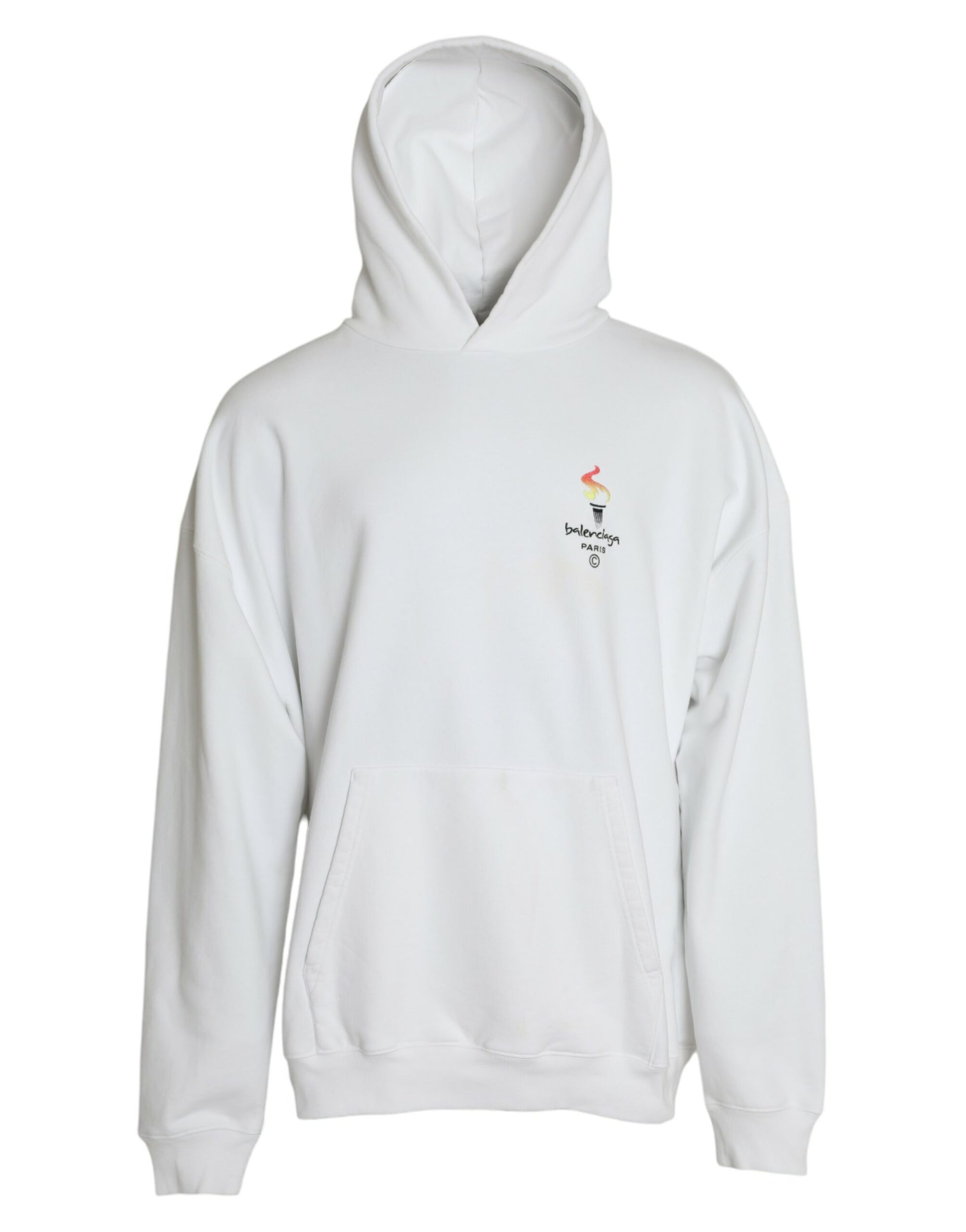 Balenciaga White Cotton Logo Hooded Pullover Sweatshirt Sweater - Ginchy
