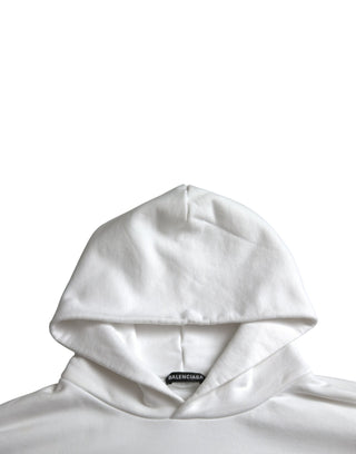 Balenciaga White Cotton Logo Hooded Pullover Sweatshirt Sweater - Ginchy