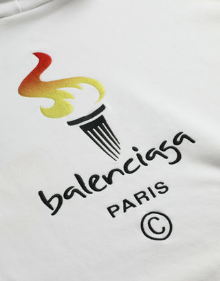 Balenciaga White Cotton Logo Hooded Pullover Sweatshirt Sweater - Ginchy