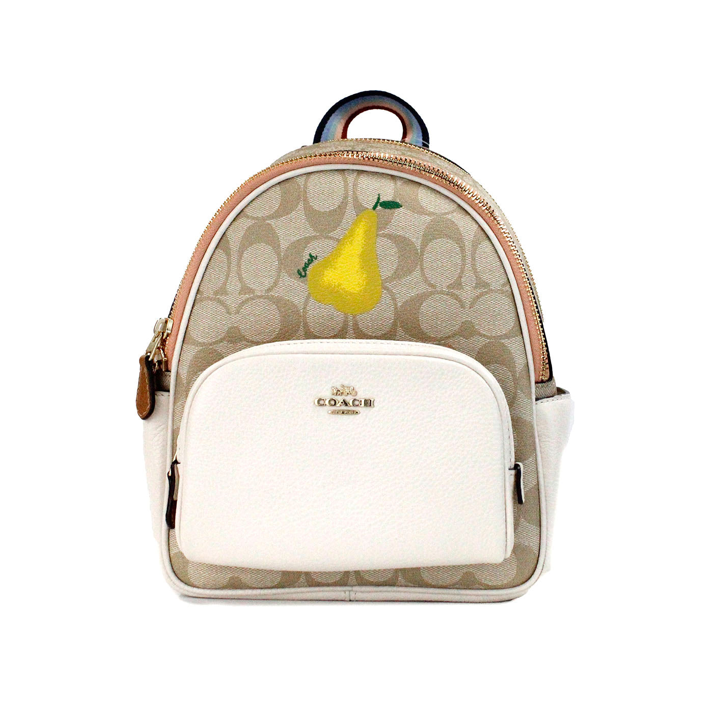 COACH Mini Court Signature Pear Motif Shoulder Backpack Bookbag Bag Chalk Taffy - Ginchy