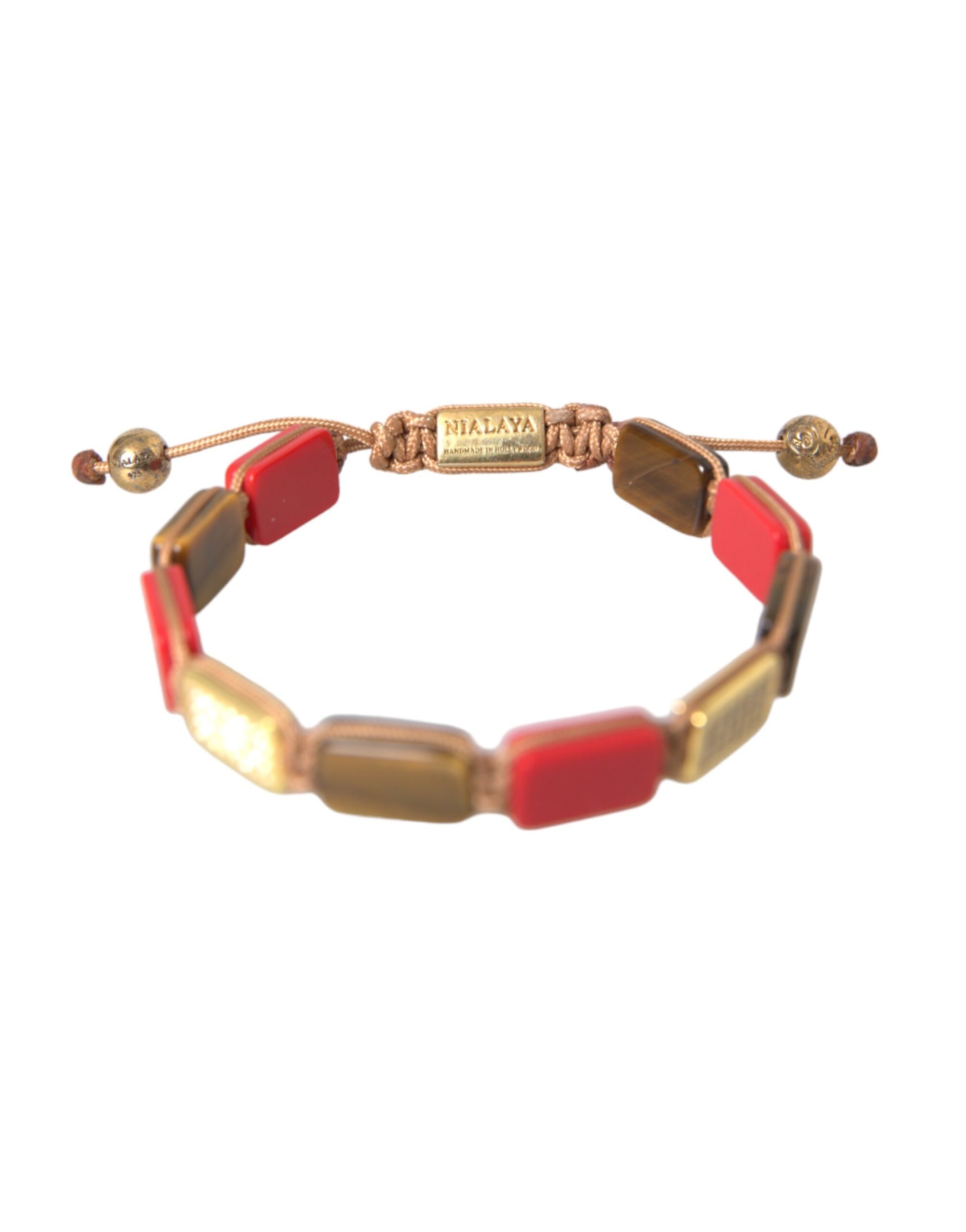 Nialaya CZ Tiger Eye Red Coral 925 Silver Men Bracelet - Ginchy