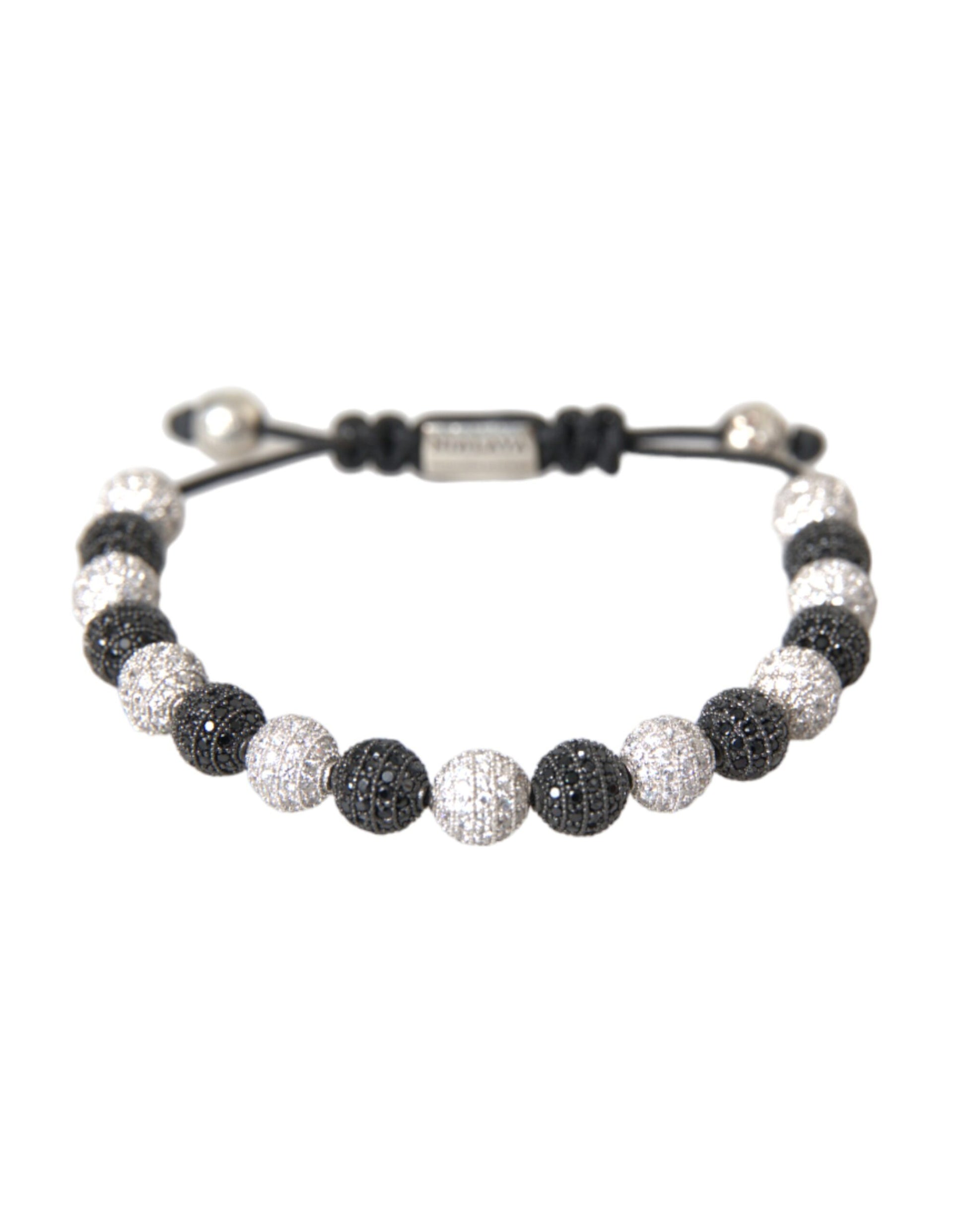 Nialaya CZ Crystal Ball Black White Beaded Bracelet - Ginchy