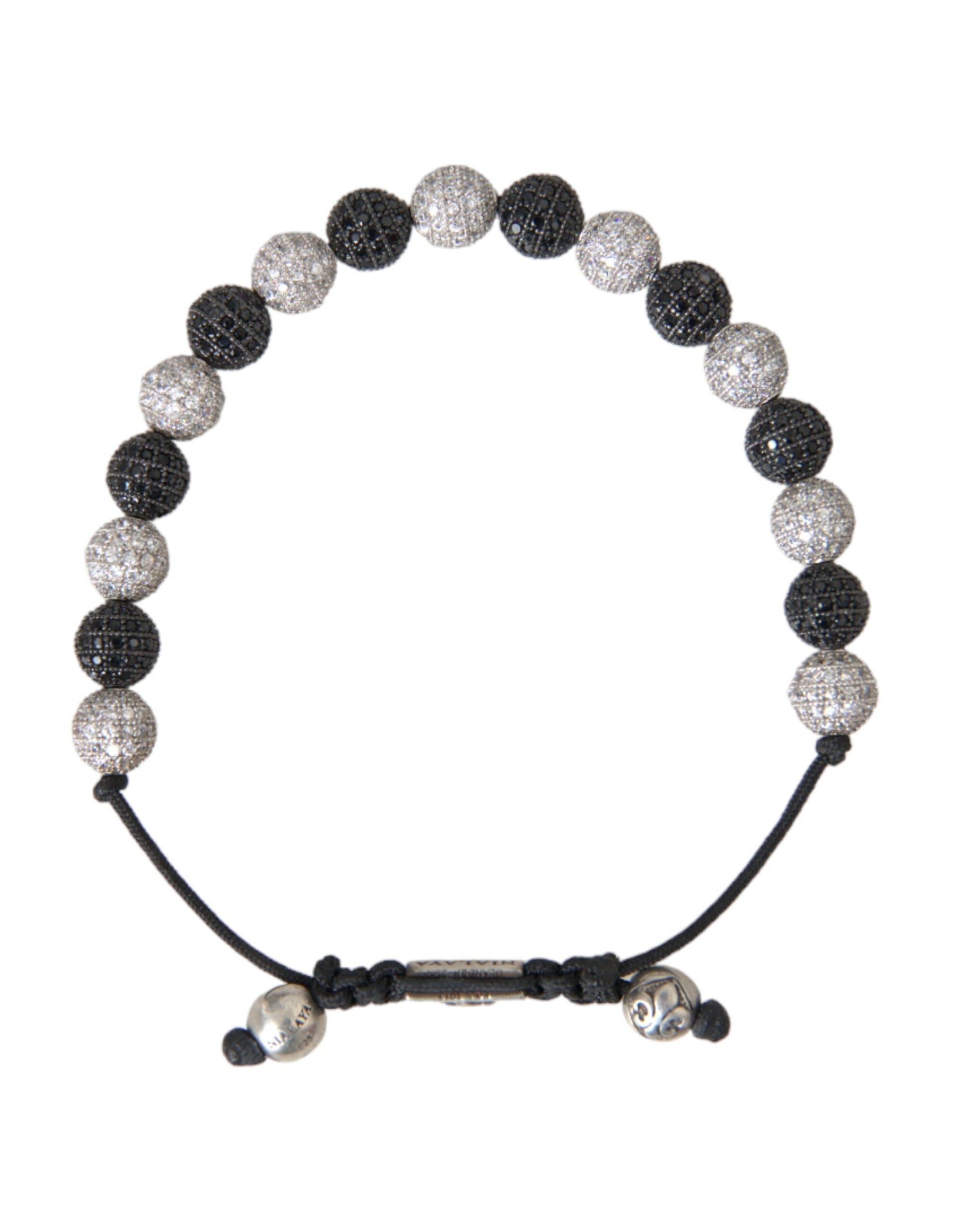 Nialaya CZ Crystal Ball Black White Beaded Bracelet - Ginchy
