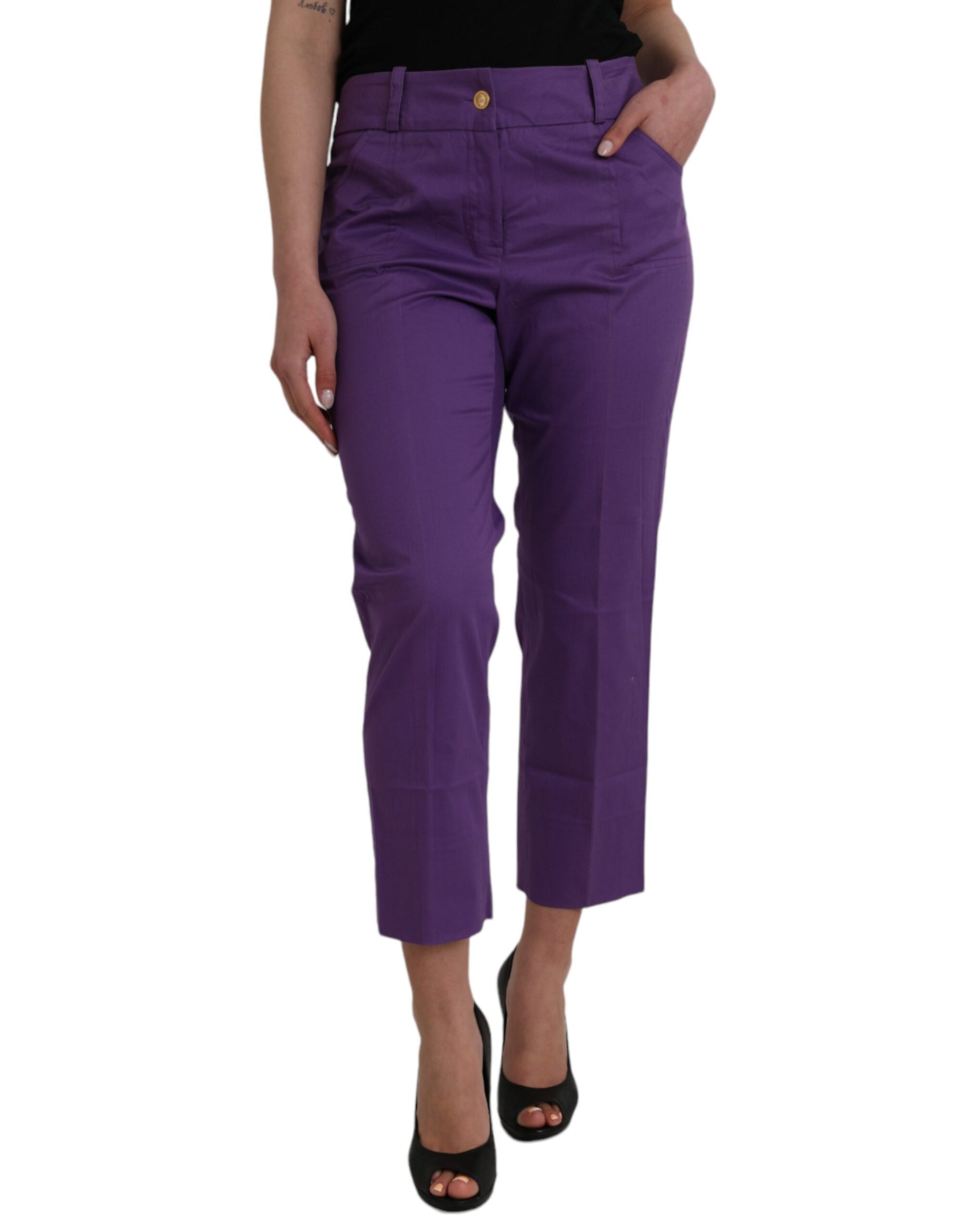 BENCIVENGA Purple Cotton MidWaist Straight Cropped Pants - Ginchy