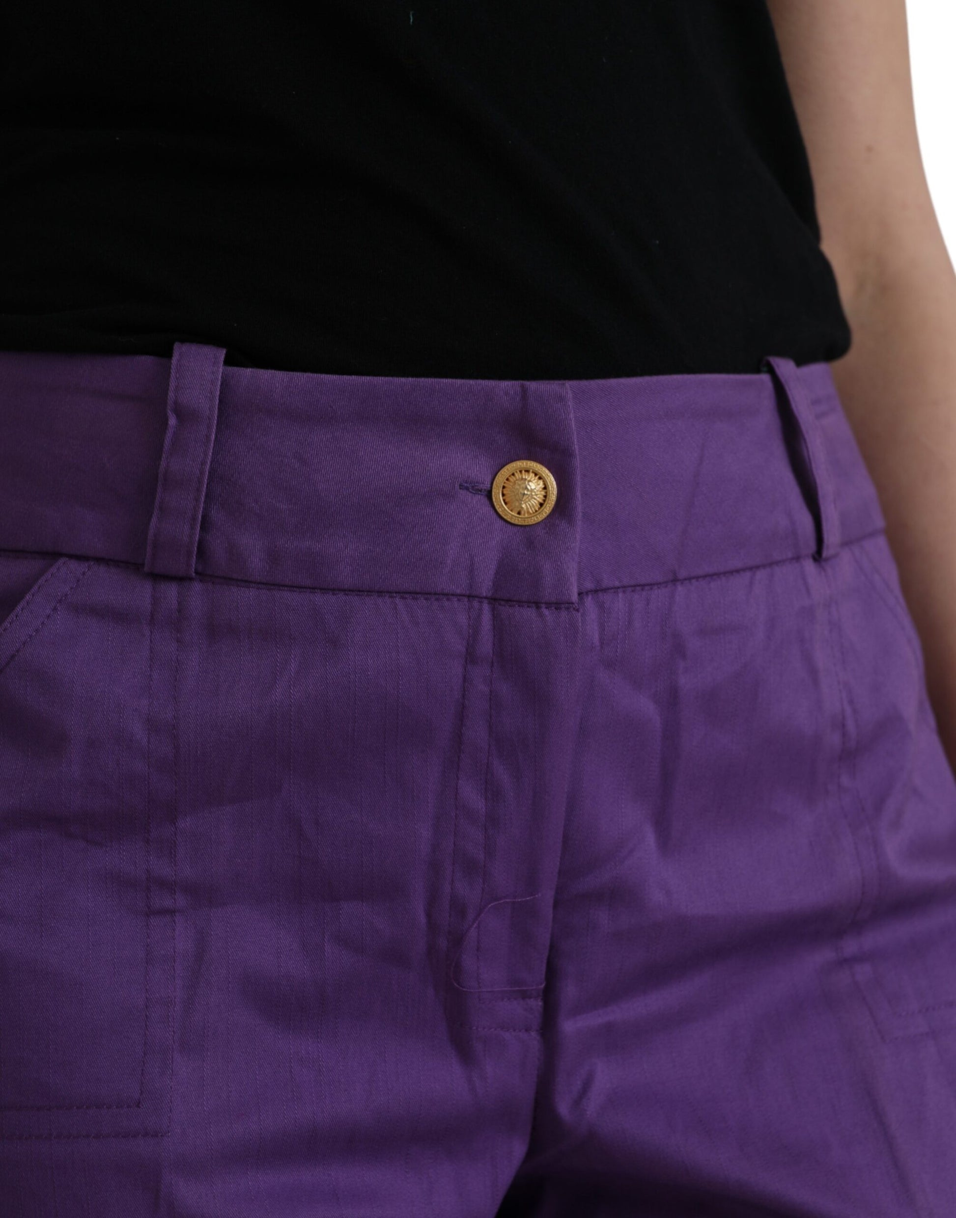 BENCIVENGA Purple Cotton MidWaist Straight Cropped Pants - Ginchy