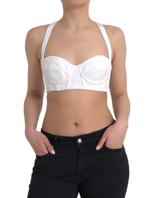 Versace White Viscose Bustier Sleeveless Cropped Top - Ginchy