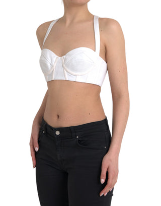 Versace White Viscose Bustier Sleeveless Cropped Top - Ginchy