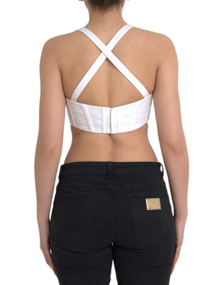 Versace White Viscose Bustier Sleeveless Cropped Top - Ginchy