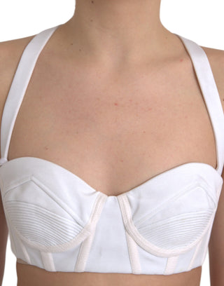 Versace White Viscose Bustier Sleeveless Cropped Top - Ginchy