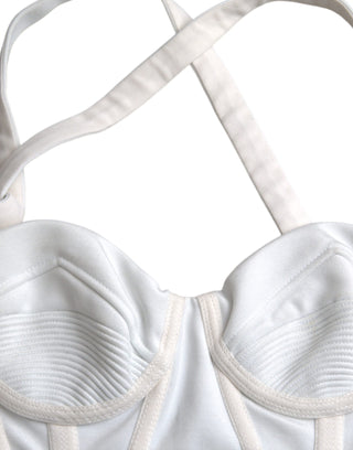 Versace White Viscose Bustier Sleeveless Cropped Top - Ginchy