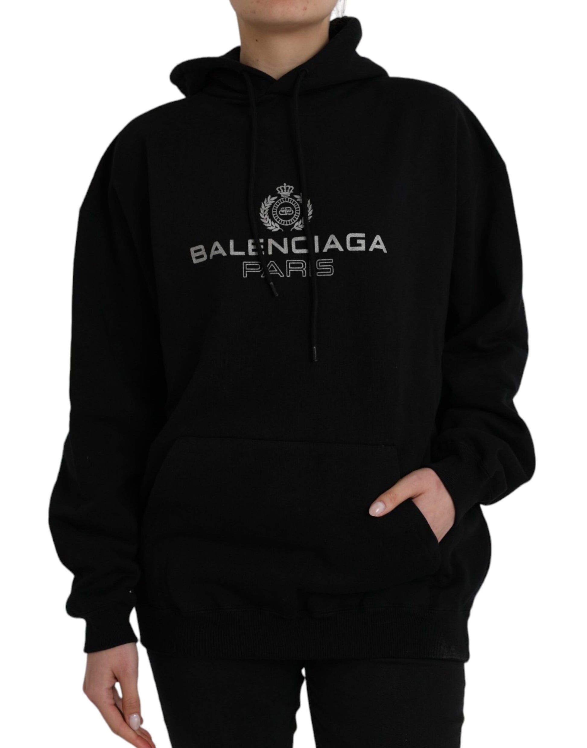 Balenciaga Black Cotton Logo Hooded Pullover Sweatshirt Sweater - Ginchy