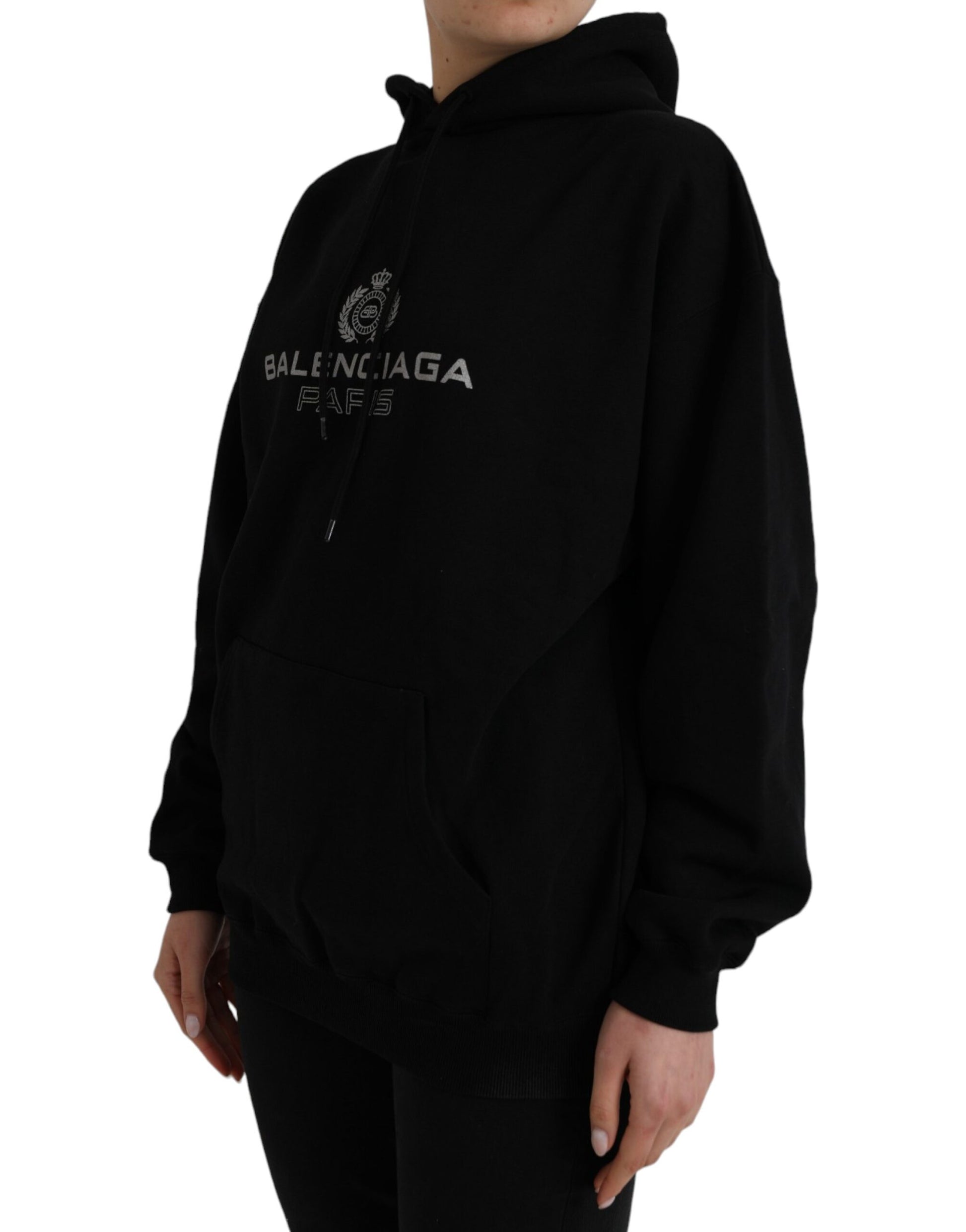 Balenciaga Black Cotton Logo Hooded Pullover Sweatshirt Sweater - Ginchy