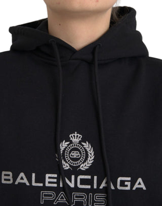 Balenciaga Black Cotton Logo Hooded Pullover Sweatshirt Sweater - Ginchy