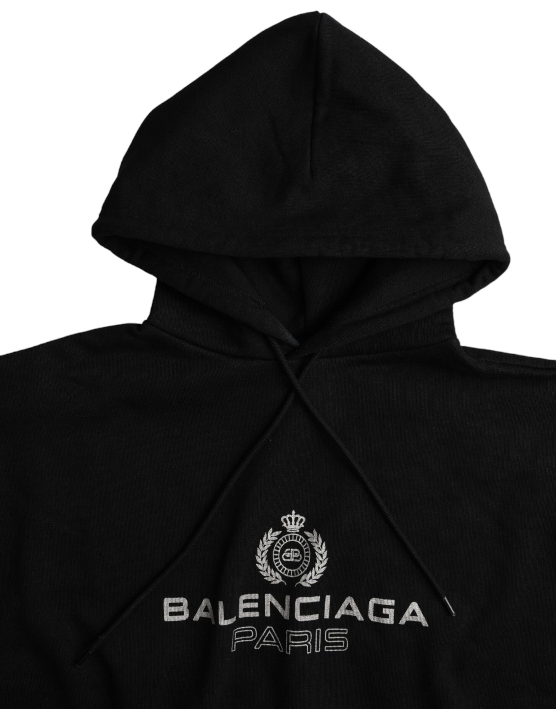 Balenciaga Black Cotton Logo Hooded Pullover Sweatshirt Sweater - Ginchy