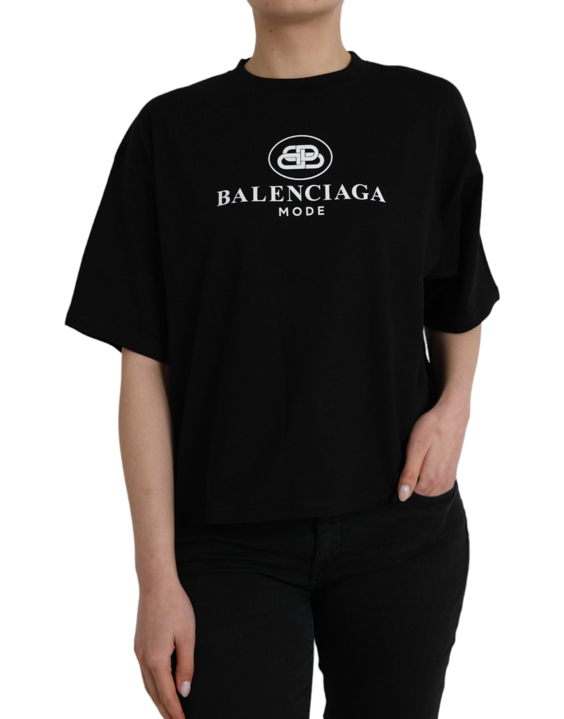 Balenciaga Black Cotton Logo Crew Neck Short Sleeves T-shirt - Ginchy