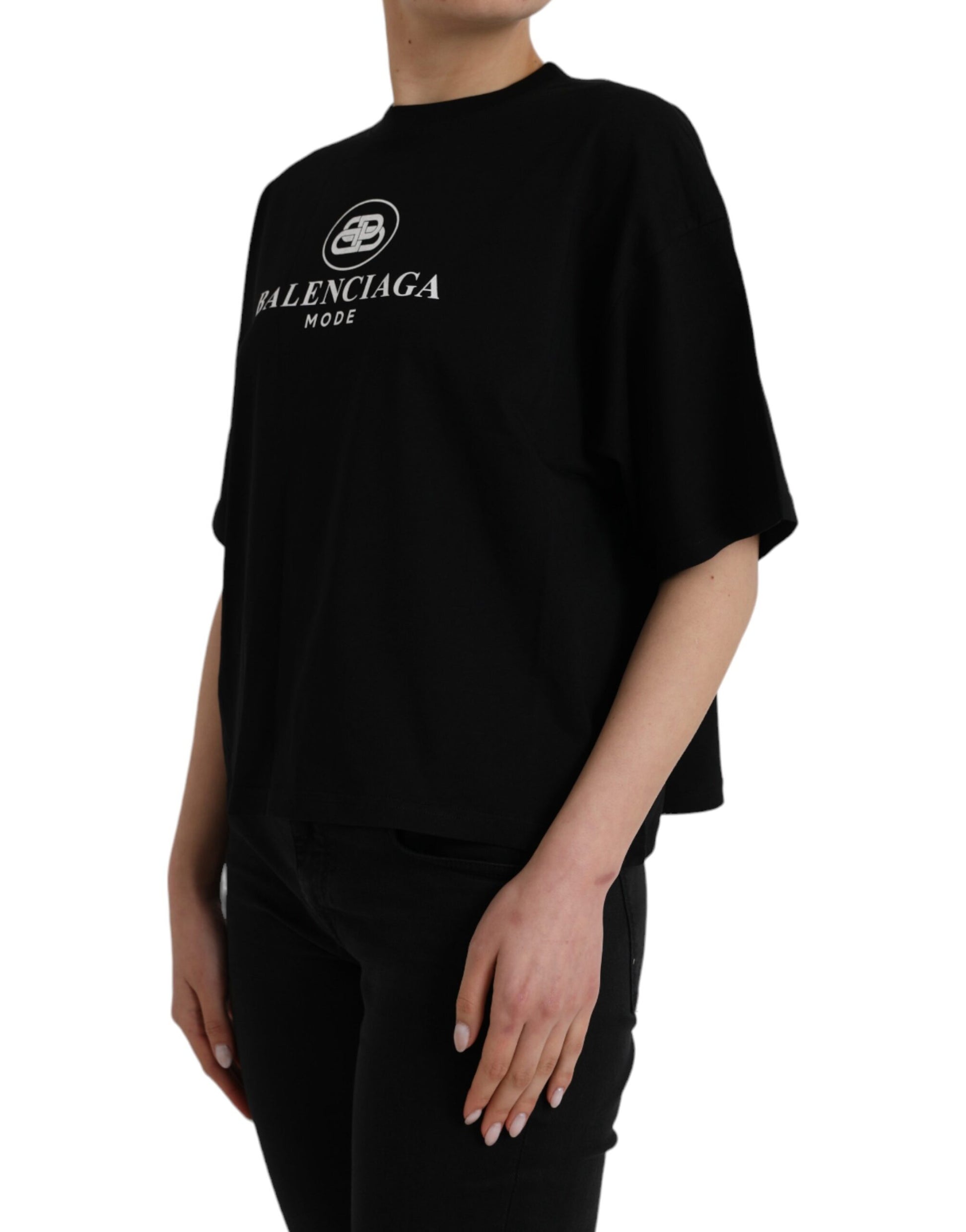 Balenciaga Black Cotton Logo Crew Neck Short Sleeves T-shirt - Ginchy