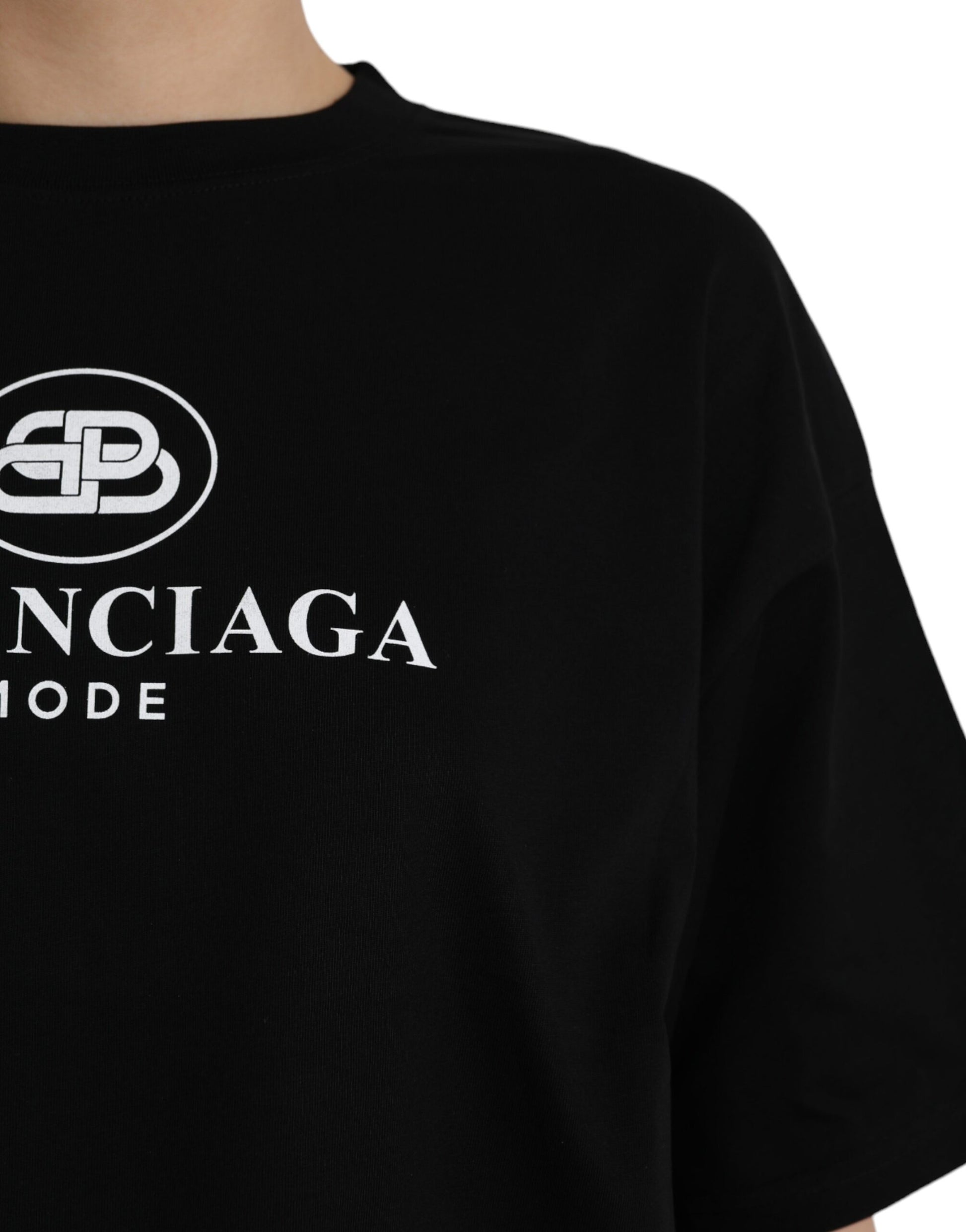 Balenciaga Black Cotton Logo Crew Neck Short Sleeves T-shirt - Ginchy