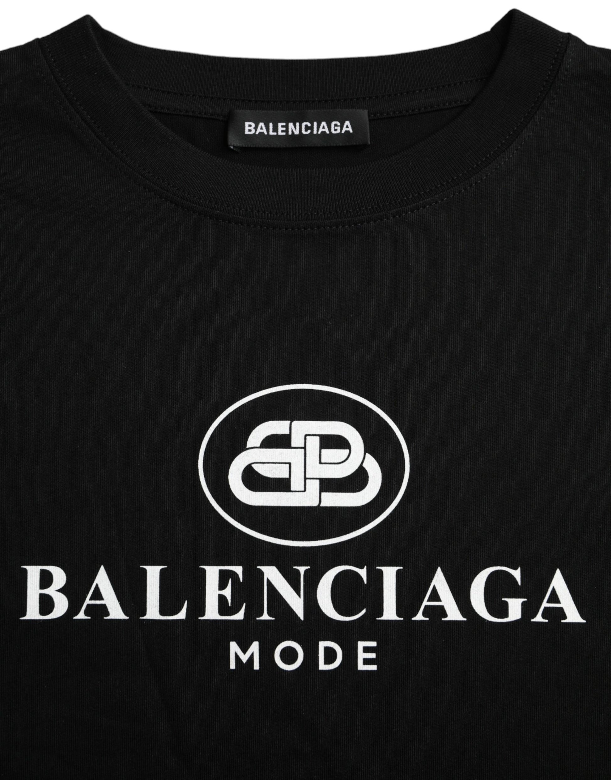 Balenciaga Black Cotton Logo Crew Neck Short Sleeves T-shirt - Ginchy