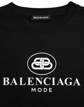 Balenciaga Black Cotton Logo Crew Neck Short Sleeves T-shirt - Ginchy