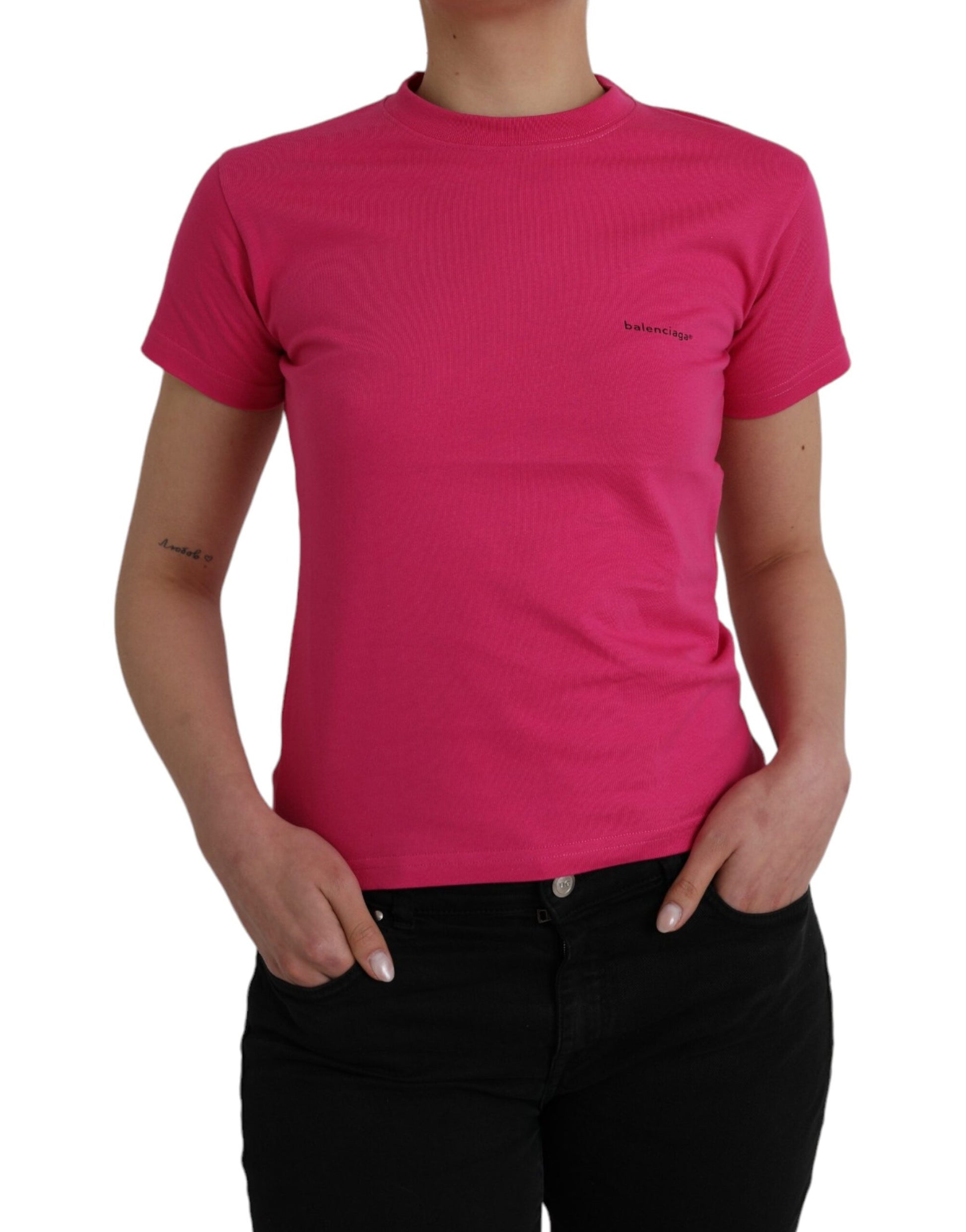 Balenciaga Pink Cotton Crew Neck Short Sleeves Tee T-shirt - Ginchy