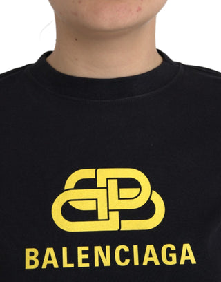 Balenciaga Black Cotton Logo Print Crew Neck Short Sleeves T-shirt - Ginchy