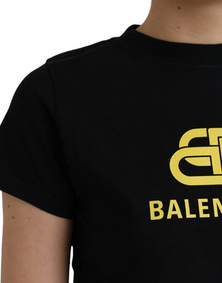 Balenciaga Black Cotton Logo Print Crew Neck Short Sleeves T-shirt - Ginchy