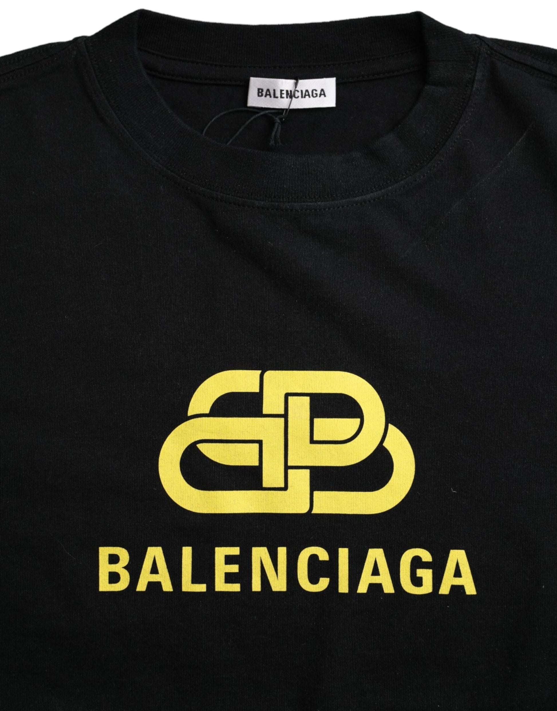 Balenciaga Black Cotton Logo Print Crew Neck Short Sleeves T-shirt - Ginchy