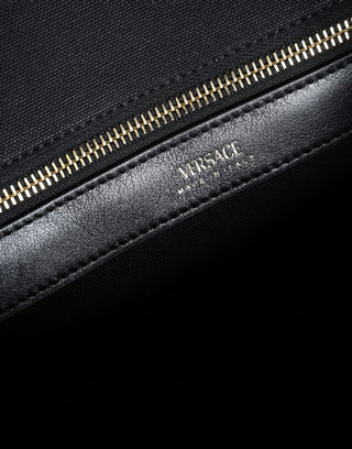Versace Black Top Handle Canvas Leather Logo Crossbody Tote Bag - Ginchy
