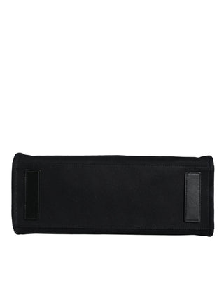 Versace Black Top Handle Canvas Leather Logo Crossbody Tote Bag - Ginchy