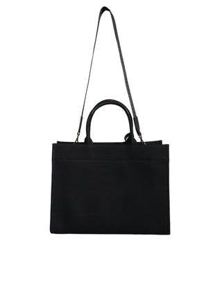 Versace Black Top Handle Canvas Leather Logo Crossbody Tote Bag - Ginchy