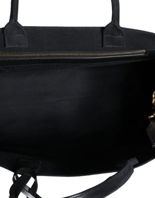 Versace Black Top Handle Canvas Leather Logo Crossbody Tote Bag - Ginchy