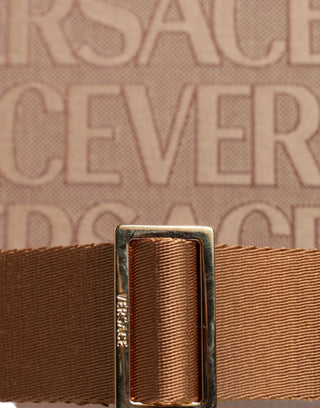 Versace Brown Top Handle Jacquard Leather Logo Crossbody Tote Bag - Ginchy