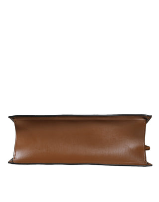Versace Brown Top Handle Jacquard Leather Logo Crossbody Tote Bag - Ginchy