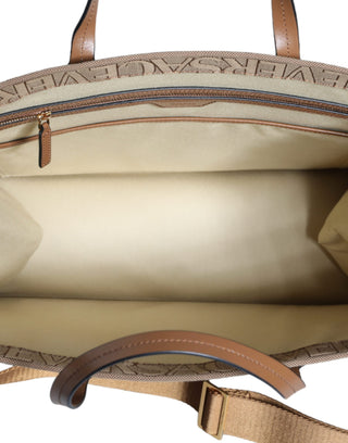 Versace Brown Top Handle Jacquard Leather Logo Crossbody Tote Bag - Ginchy
