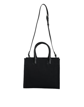 Versace Black Top Handle Canvas Leather Logo Crossbody Tote Bag - Ginchy