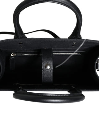 Versace Black Top Handle Canvas Leather Logo Crossbody Tote Bag - Ginchy