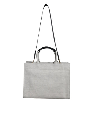 Versace White Top Handle Canvas Leather Logo Crossbody Tote Bag - Ginchy