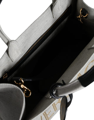 Versace White Top Handle Canvas Leather Logo Crossbody Tote Bag - Ginchy