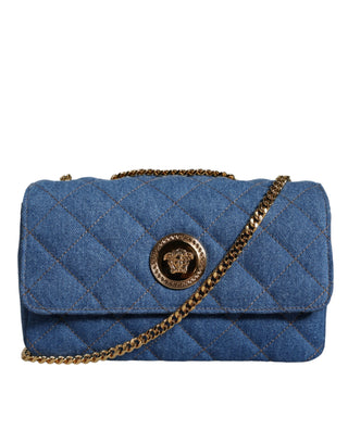 Versace Blue Quilted Denim Leather Crossbody Shoulder Bag - Ginchy