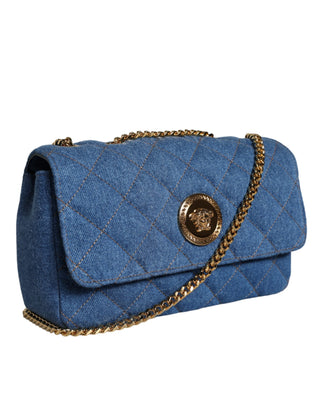 Versace Blue Quilted Denim Leather Crossbody Shoulder Bag - Ginchy