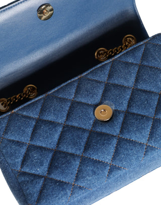 Versace Blue Quilted Denim Leather Crossbody Shoulder Bag - Ginchy