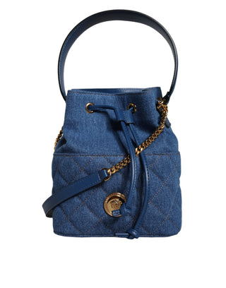 Versace Blue Quilted Denim Leather Crossbody Shoulder Bag - Ginchy