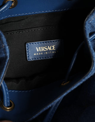 Versace Blue Quilted Denim Leather Crossbody Shoulder Bag - Ginchy