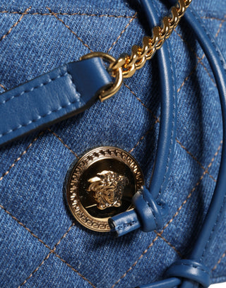 Versace Blue Quilted Denim Leather Crossbody Shoulder Bag - Ginchy