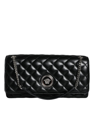 Versace Black Quilted Lambskin Leather Crossbody Shoulder Bag - Ginchy