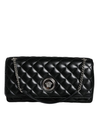 Versace Black Quilted Lambskin Leather Crossbody Shoulder Bag - Ginchy